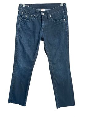 True Religion Ricky World Tour Men’s 32 Fit 31 Dark Wash Flap Pocket USA Raw Hem